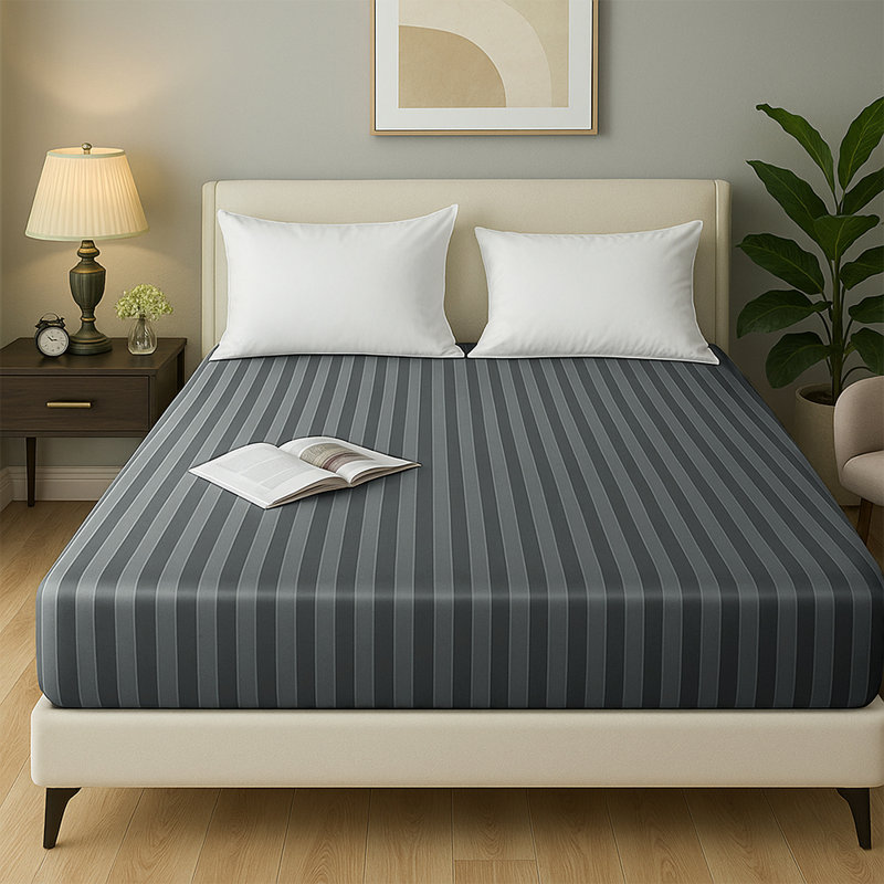 Tabbitha Striped Microfiber Standard Fitted Sheet, Charcoal, Single (3')
