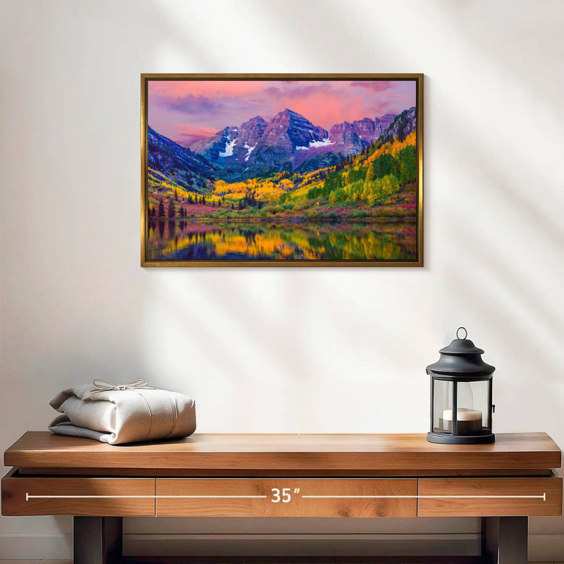 Beauté d'automne Maroon Bells, 19 po x 13 po, Cadre flottant doré
