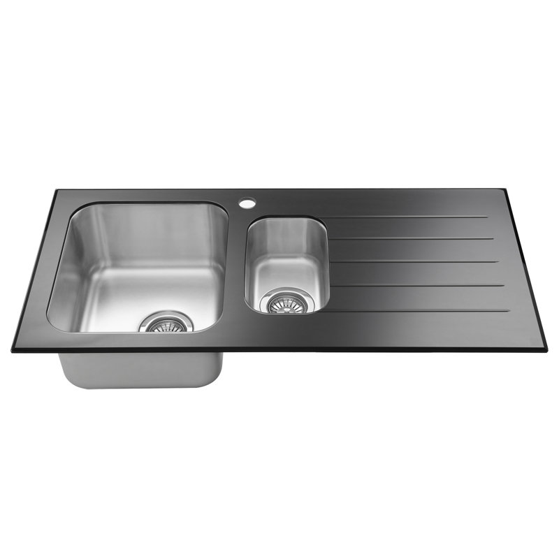 Belfry Kitchen Carrier 500mm W Double Bowl Stainless Steel Kitchen Sink with 1 Faucet Hole