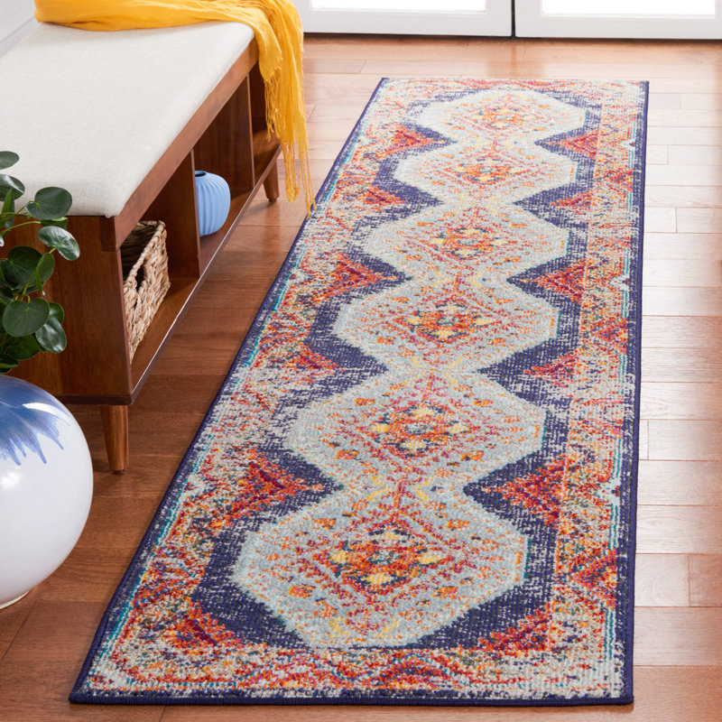 Tapis en coton / polyester / polypropylène tissé à plat Southwestern, Tapis de couloir 2 pi 2 po x 8 pi