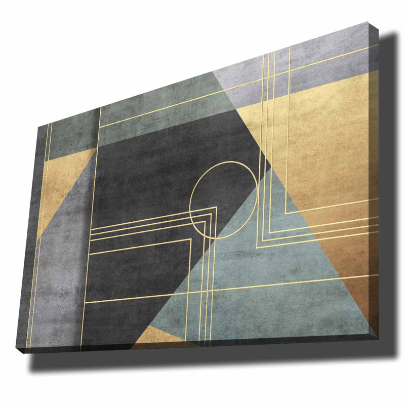 Superbe peinture décorative sur toile, bleue et dorée avec accents anthracite, 27,6 po x 39,4 po | 100% toile (épaisseur: 0,11 pouce) et cadre 100% bois de pin (épaisseur: 0,87 pouce) | Parfait pour les amateurs de décoration intérieure et d'art