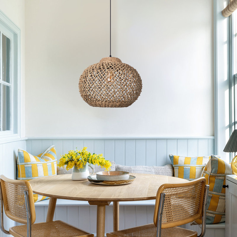 Rattan Pendant Lights for Kitchen Island,Globe Rattan Pendant Shade, 11.81" H x 15.75" W x 15.75" D