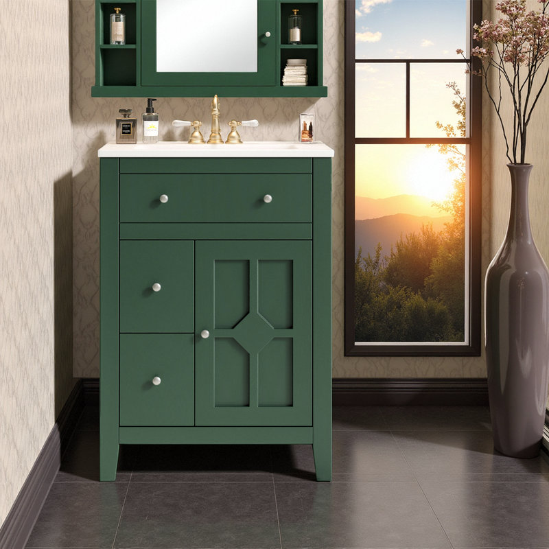 Meuble-lavabo 24 po avec lavabo en céramique, Vert