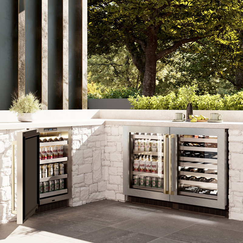 ZLINE Autograph Edition 24 in. Touchstone 151 Can Beverage Fridge with Glass Door and Handle
