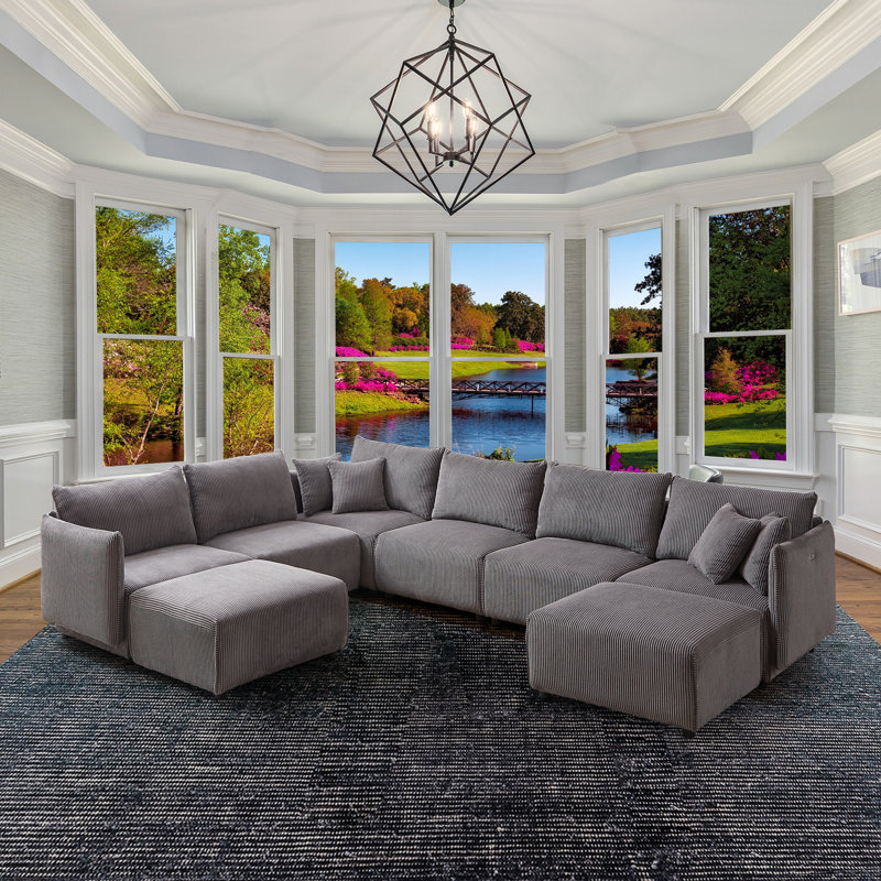 Arlynda 8 Piece Corduroy Modular Sectional, Gray Corduroy