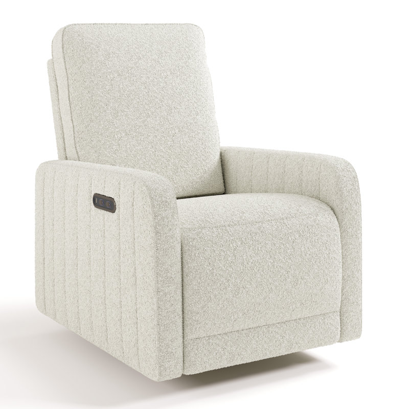 Kyoto Deluxe Nursery Power Recliner Swivel Glider with Dual USB Charging, Ivory Boucle