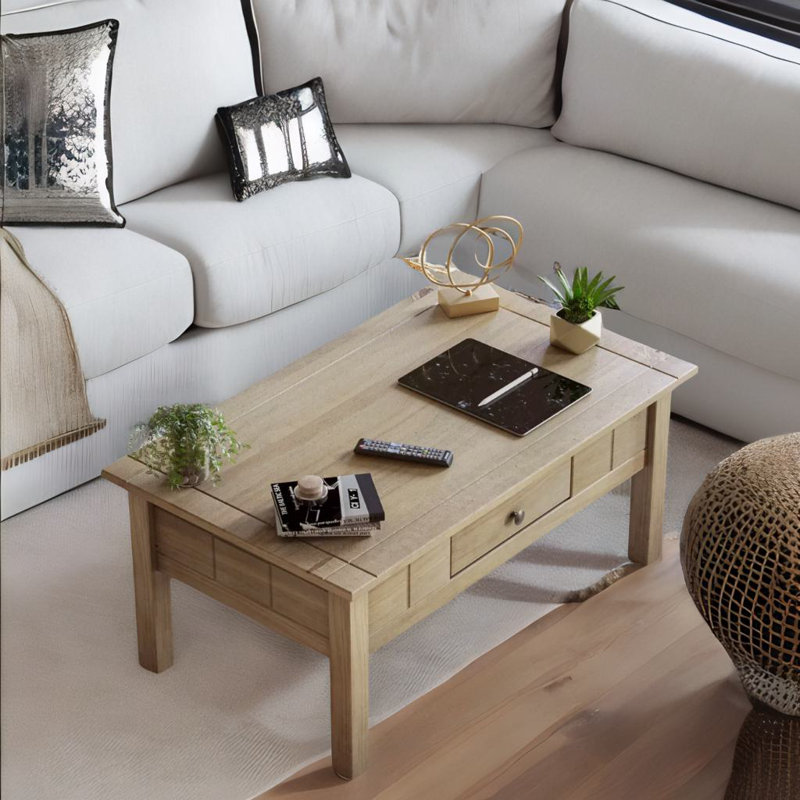 Annecorinne Wooden Coffee Table With Drawer For Living Room