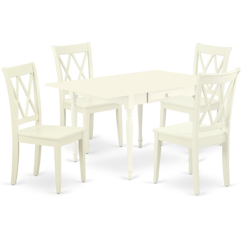 Ensemble de 5 pièces pour 4 pièces comprenant une table de salle à manger rectangulaire avec Dropleaf et 4 chaises, lin blanc