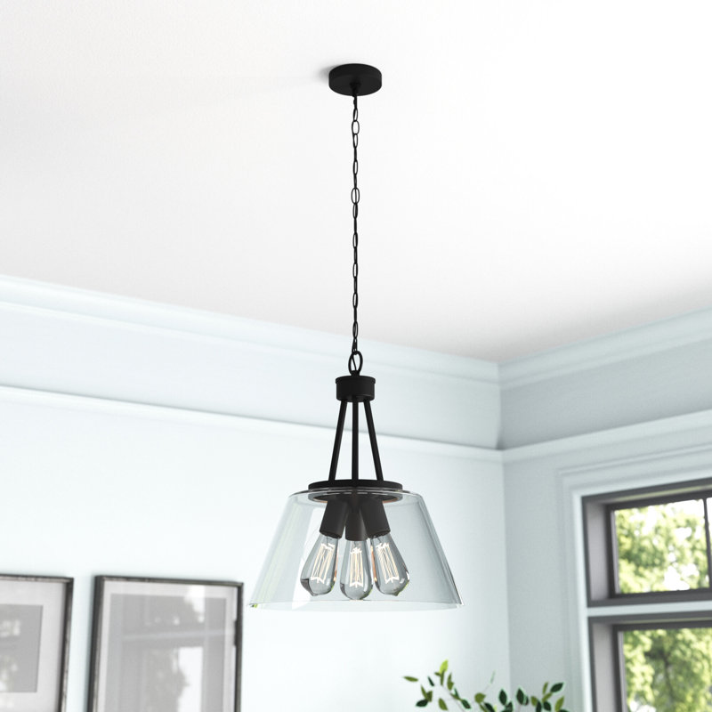 Luminaire suspendu conique unique à 3 lumières Macklin, Noir mat