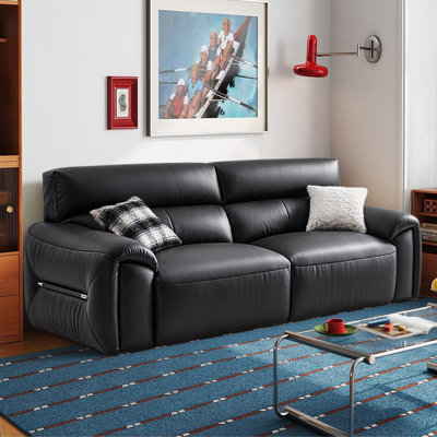 Coussin de canapé modulaire noir en cuir véritable à trois places