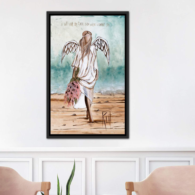 «Walk By Faith» par Rut Art Creations - reproduction, H 26 po x l 18 po x P 1,5 po, Toile avec cadre noir