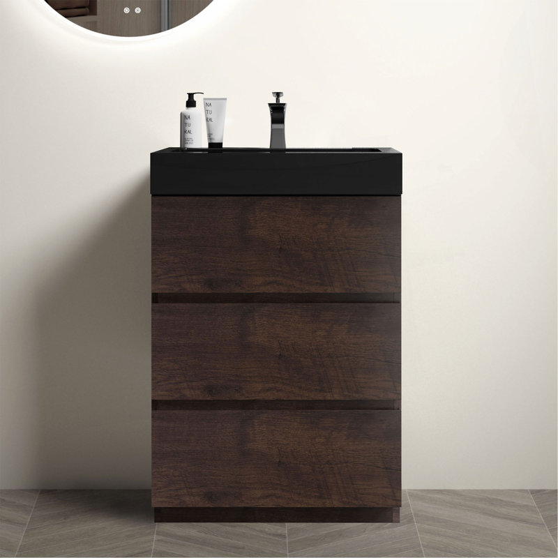 Meuble-lavabo autoportant avec rangement pour salle de bain moderne 24 po Alice, Noir, 24"