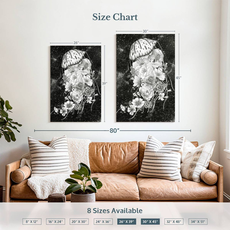 Brampt Magic Ocean Jellyfish BW, 39" H x 26" W