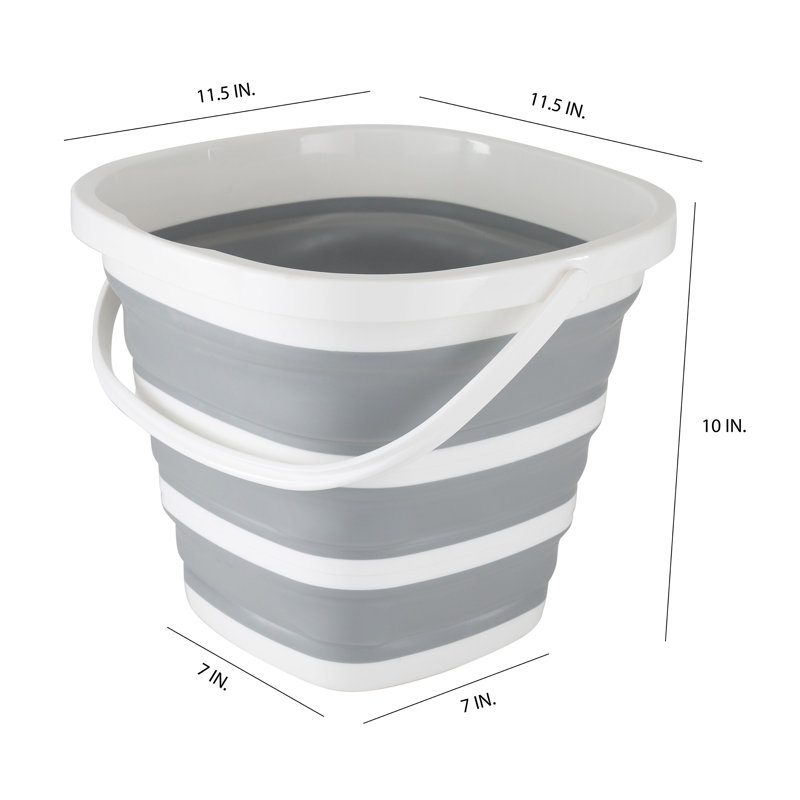 Seau carrÃ© pliable Simplify de 10 L, blanc/gris
