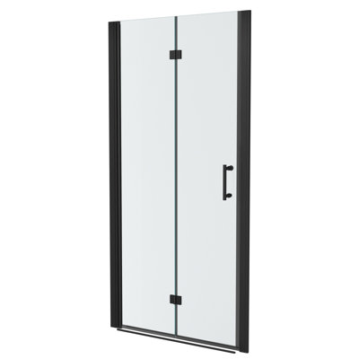 34"W X 72"H Fold Frameless Shower Door With Tempered Glass, 1/4 Inch (6 Mm), Matte Black
