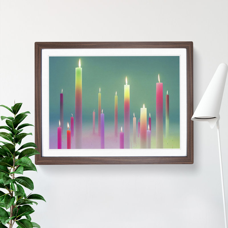 Candle Art Vol.1 - Single Picture Frame Print, 25cm H x 34cm W x 2cm D, Walnut