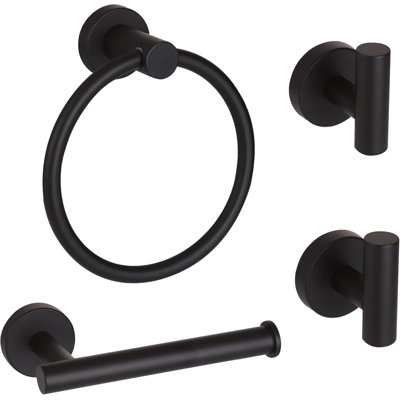 Stainless Steel Bathroom Hardware Set - Includes Towel Ring, Toilet Paper Holder, And 2 Robe Hooks - Durable 304 Stainless Steel With Modern Design