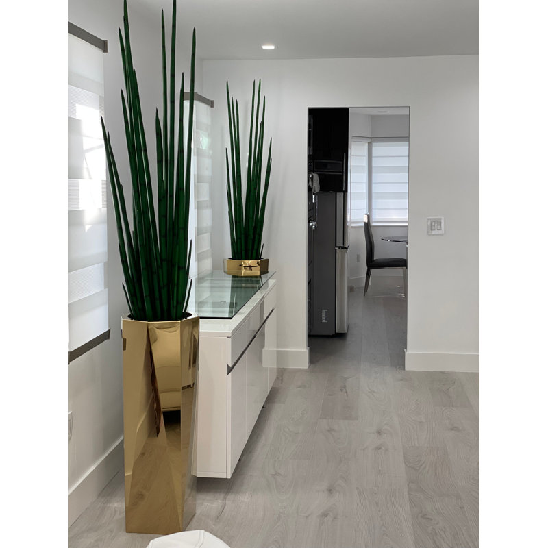 Tone Prism Planter With Artificial Snake Grass Plant, Gold