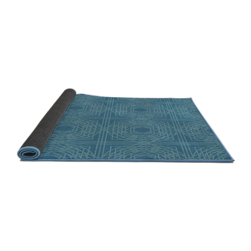 Tapis décoratif bleu géométrique, Rond 8 pi