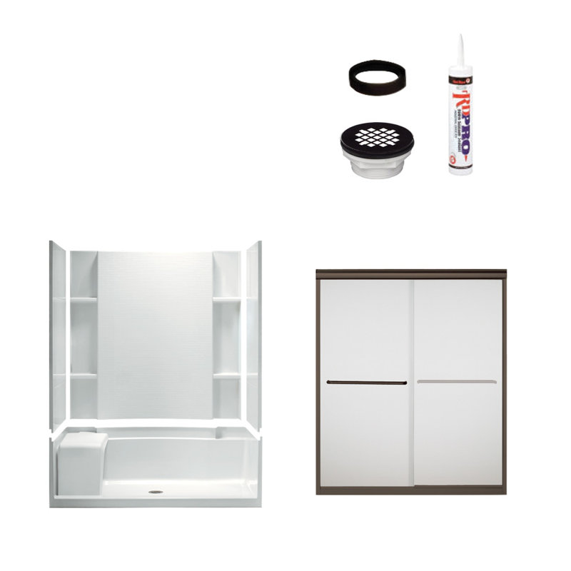 Accord 60" W x 74.5" H Framed Rectangle Sliding Shower Stall with Seat and Base Included, Oil Rubbed Bronze/White