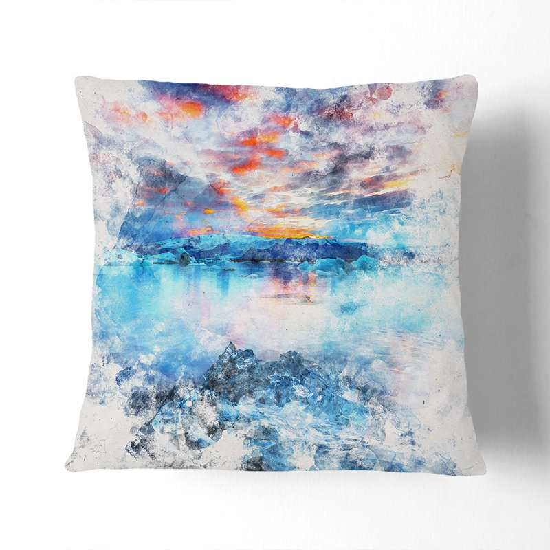 Iceland View Watercolour Cushion with Filling, 55cm H x 55cm W x 20cm D