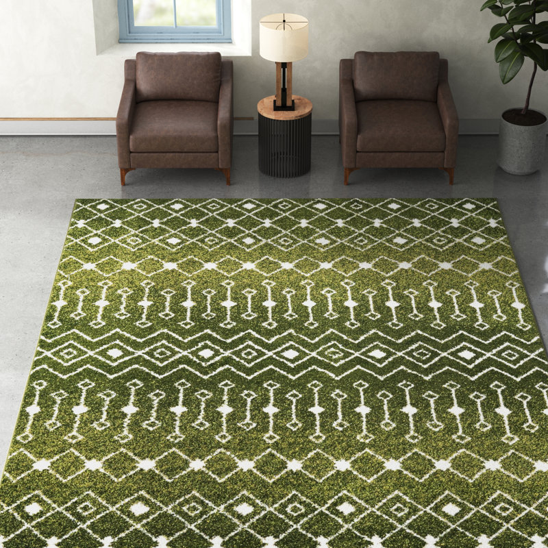 Somerville Geometric Indoor Rug, Rectangle 5'3" x 8', Green/Cream
