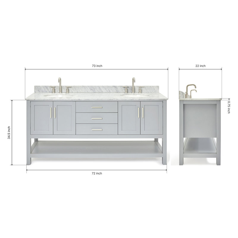 Magnolia Bath Vanity Rectangular Basin S073DCW2R,  73", Rectangle , Gray