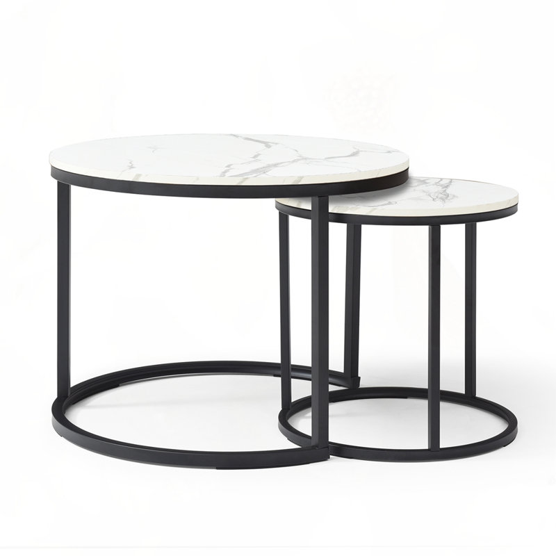 Set 2 Coffee Table Nesting Tables, White, Black
