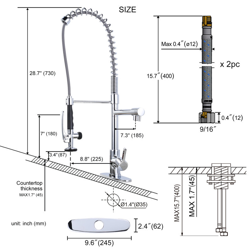 Spring Pull Down Single Handle Kitchen Faucet with Deck Plate and Handles, Chrome