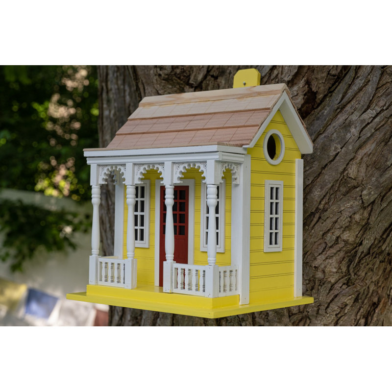 Yellow and White Wood Coastal Cottage Birdhouse
