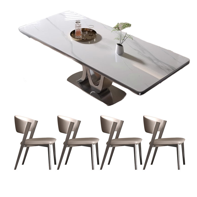 Table et chaise de luxe domestique, Blanc / gris, H 29,5 po x L 62,9 po x l 33,4 po
