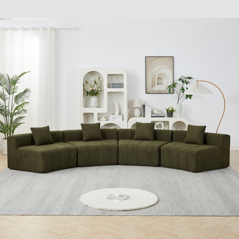 Canapé modulaire courbé en chenille avec 4 coussins, canapé modulaire courbé symétrique semi-circulaire pour la chambre à coucher, le salon, le bureau pour les loisirs ou la sieste, la salle de lecture et le hall d'entrée