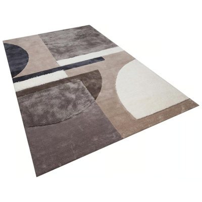 Special Design Tufting Beige Brown Color Carpet Geometric Design Machine Woven Viscose Washable Area Rug