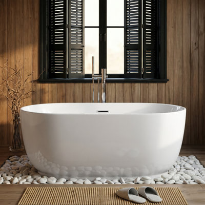 100% Acrylic Freestanding Bathtub, Soaking Tub with Heat Retention, Ergonomic BathTub for Bathroom