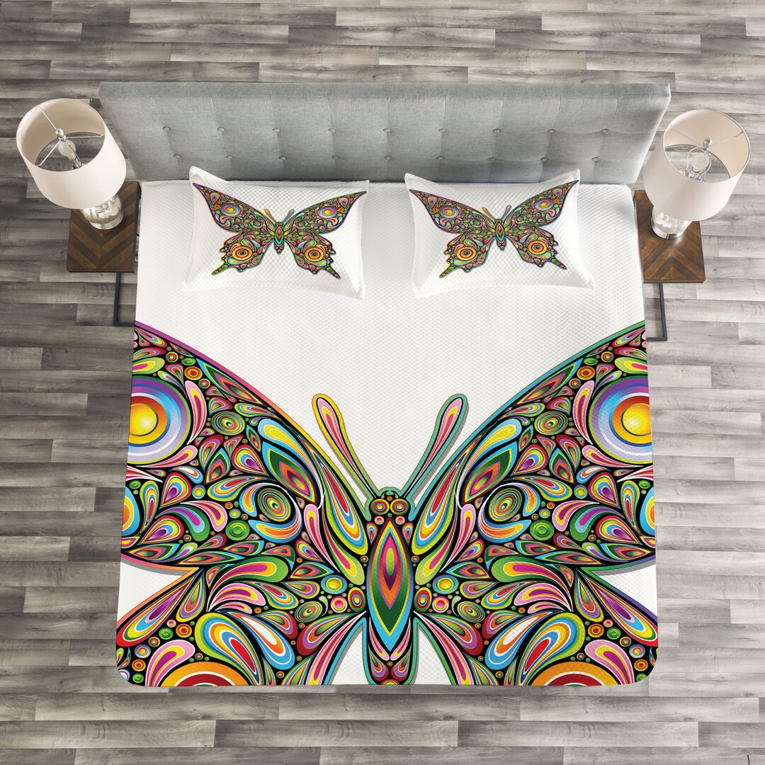 Tagesdecke Set, Schmetterling, Psychedelisch, Mehrfarbig