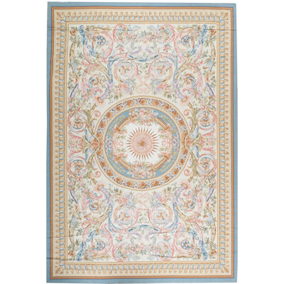 Hand-Knotted High-Quality Ivory and Gold Area Rug