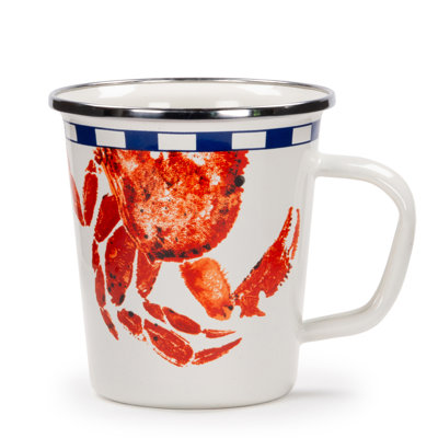 Golden Rabbit Enamelware Crab House 16 Oz. Latte Mugs, Set of 4