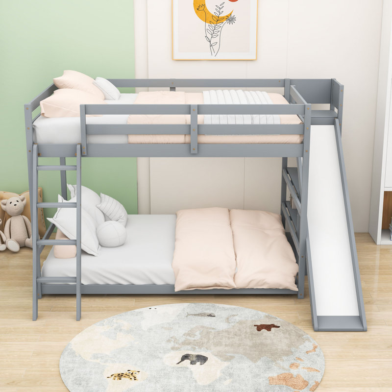 Lit superposé double avec échelle et tablettes, Gris