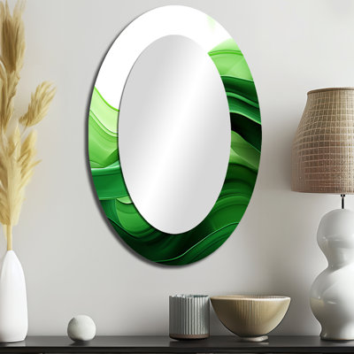Vert et blanc fractal vagues I - miroir mural ovale vert