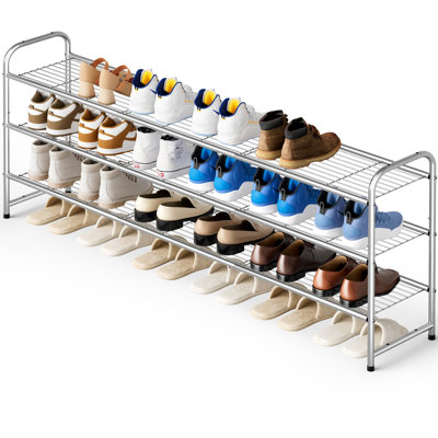3-Tier Long Shoe Rack for Closet Metal Shoe Organizer for Entryway, Wide Stackable Shoe Storage Shelf
