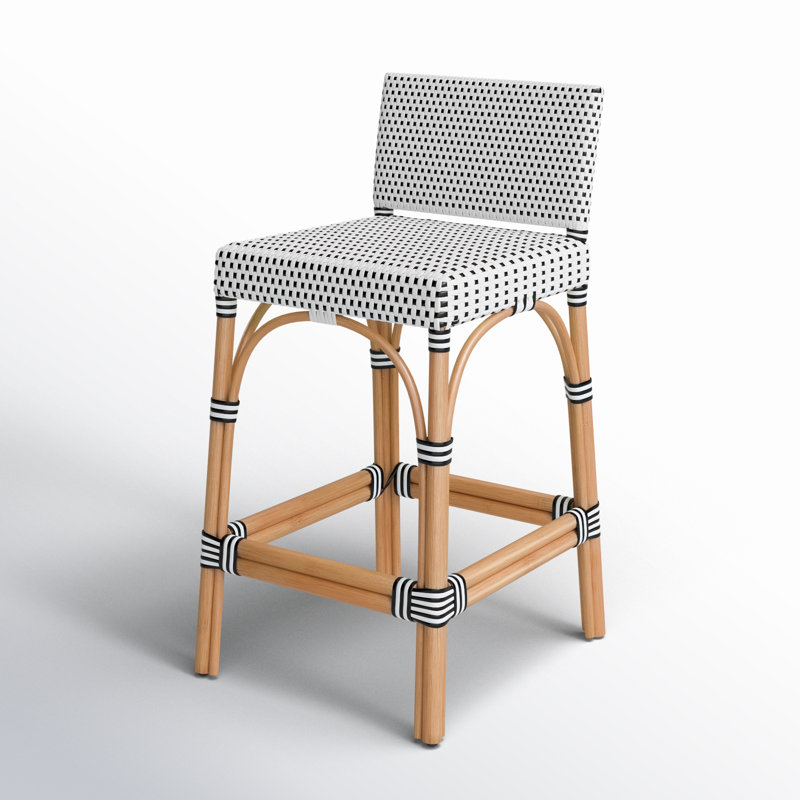 Tabouret de bar 24,5 po Estella, Blanc / pois bleu marine, Tabouret de comptoir (siège d'une hauteur de 24 p