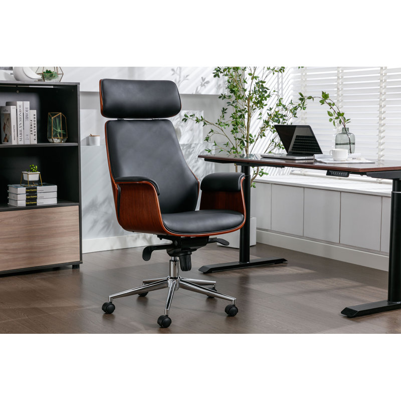 Baver Faux Leather Mid-Century Executive Office Chair, Black