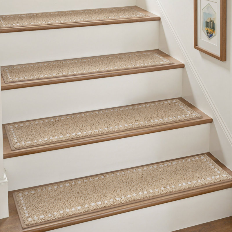 Tapis d'escalier antidérapant doux et moelleux beige (ensemble de 15), 15 pièces incluses, Tapis de couloir 2 pi 6 po x 8 pi