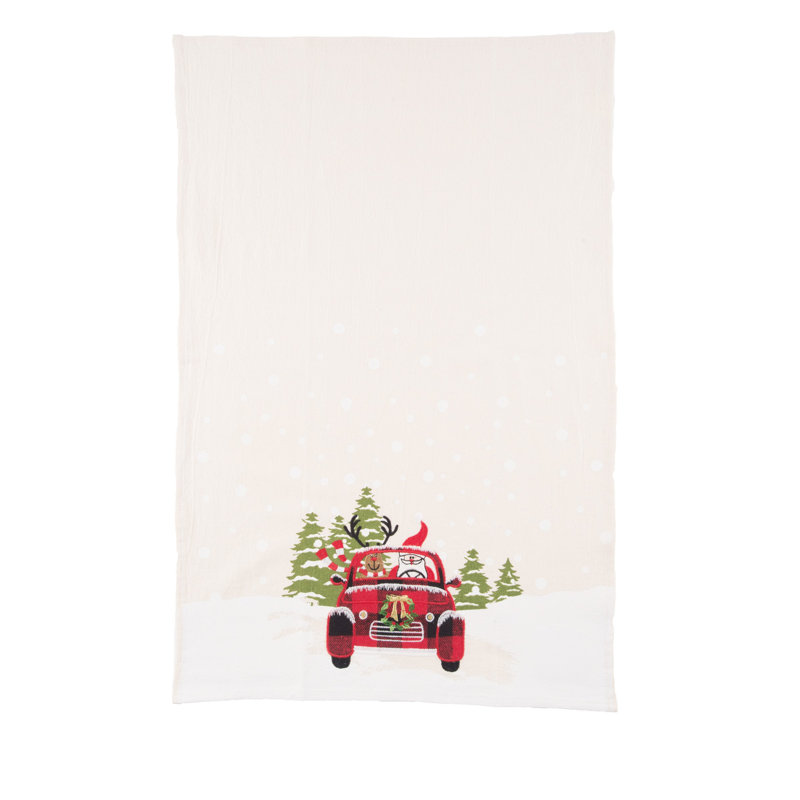 27 po x 18 po Renne volant de camion écossais rouge «Road Trip Friends» Décoration de Noël serviette de cuisine en coton