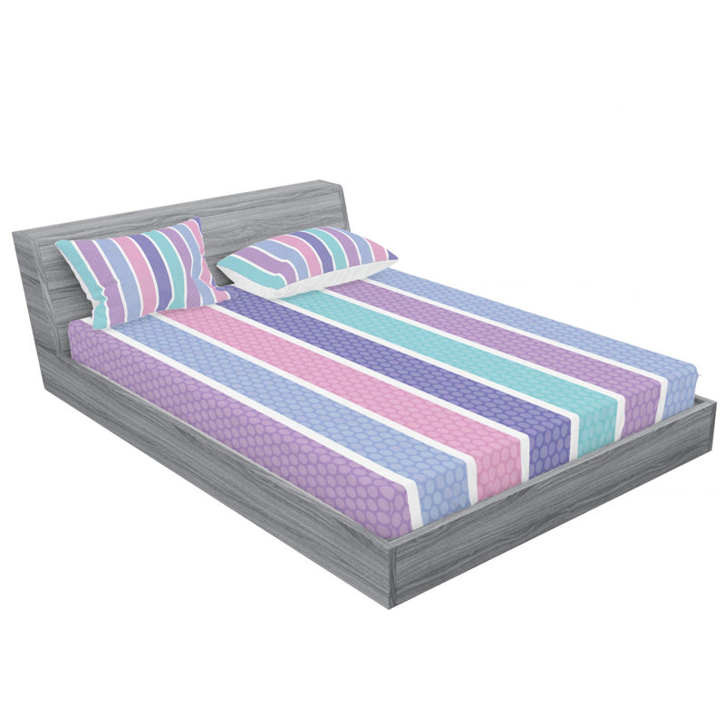 Microfiber Striped Sheet Set, Full/Double Sheet Set with Fitted Sheet, Purle/Pink/Turquoise Striped