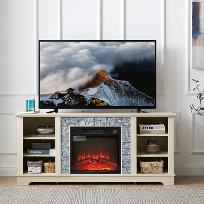 Meuble télé avec foyer électrique en pierre et foyer encastré avec foyer 18 po, l 58,31 po x P 15,39 po x H 26,06 po