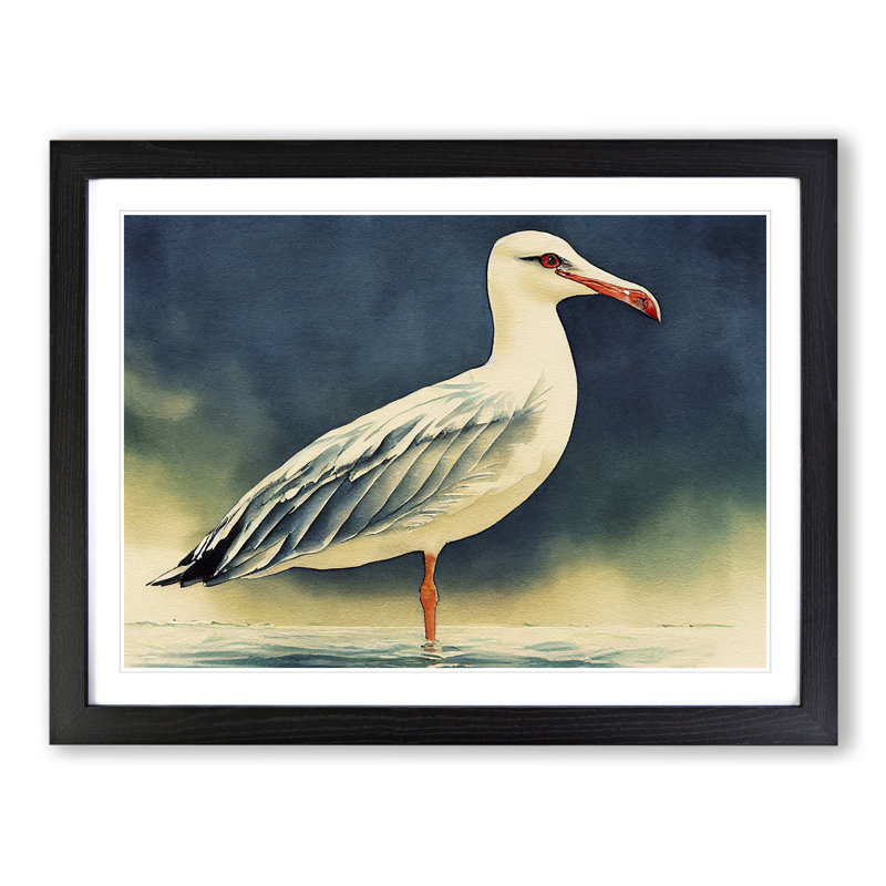Watercolour Seagull Vol.1 - Single Picture Frame Print, 46cm H x 64cm W, Black