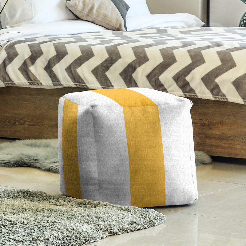 Repose-pieds repose-pieds à rayures carrées, H 18 po x l 18 po x P 18 po, Blanc / jaune / blanc, Boston