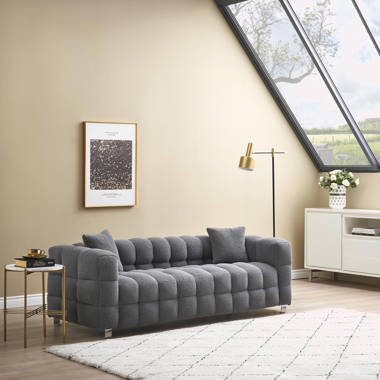 Living Room Interior With With Gray Fabric Sofa Comfy Pillows