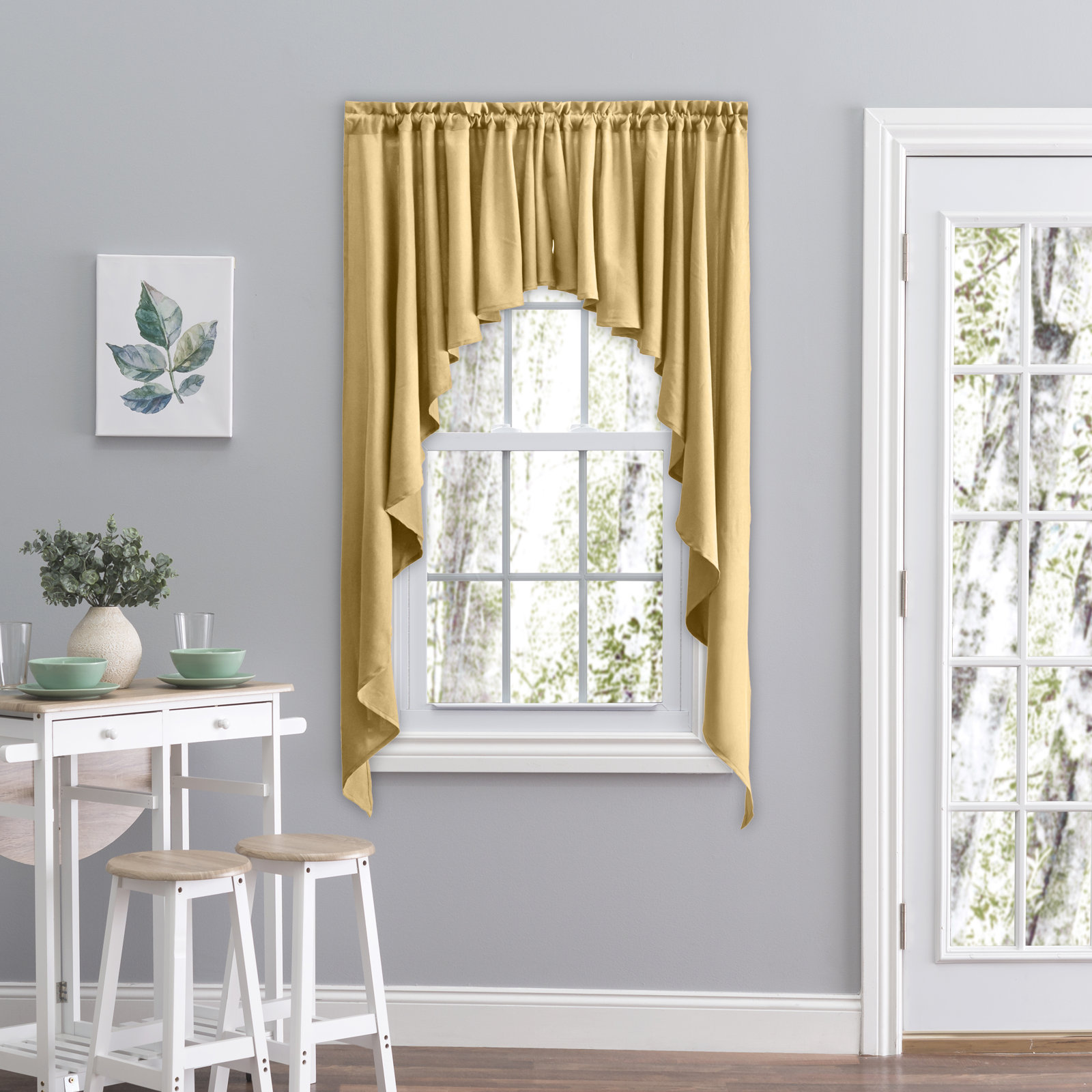 2-Piece Opaque Polyester Swag Window Valance , Gold, 62" W x 24" L